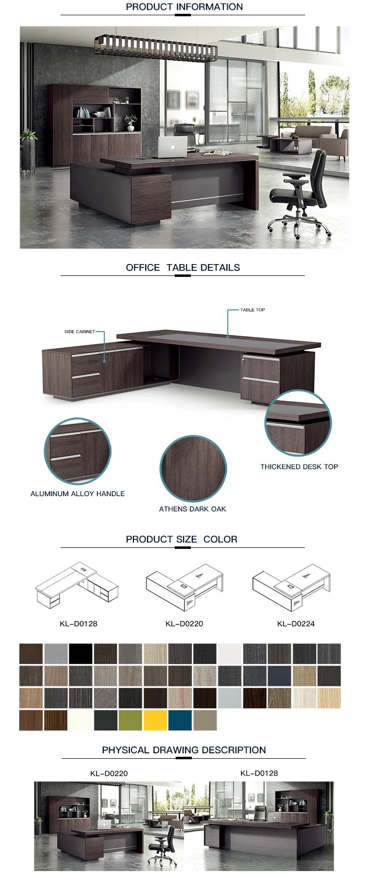 Multi-size furniture for office  Italian light luxury style 2 m L shape executive desk