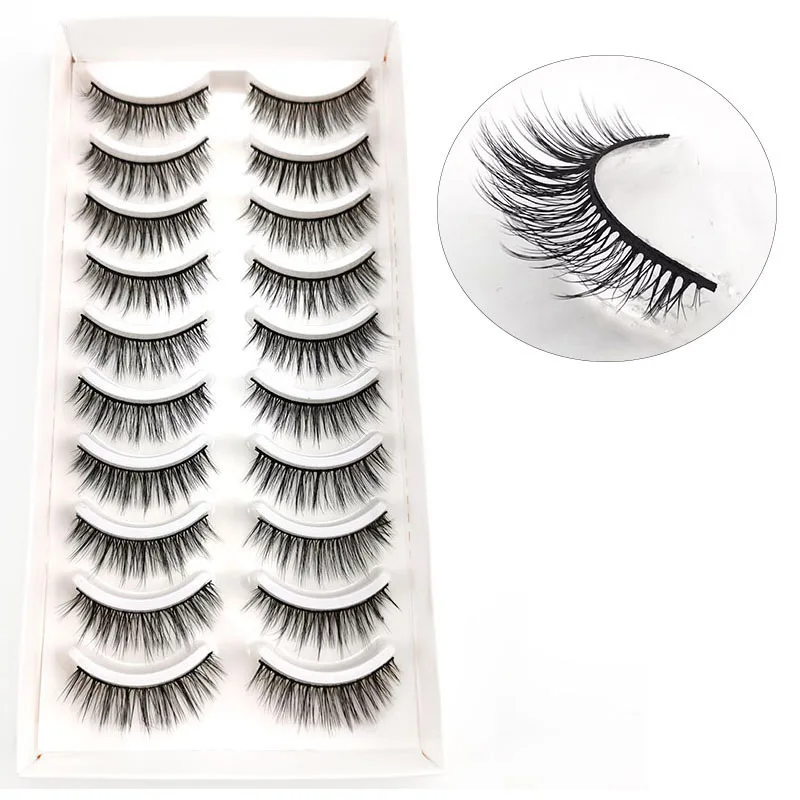 

Cheap False Eyelashes For Wholesale 3D Faux Mink Hair Lashes Faux Mink Natural False Eyelash 10 Pair False Eye Lashes, Natural black