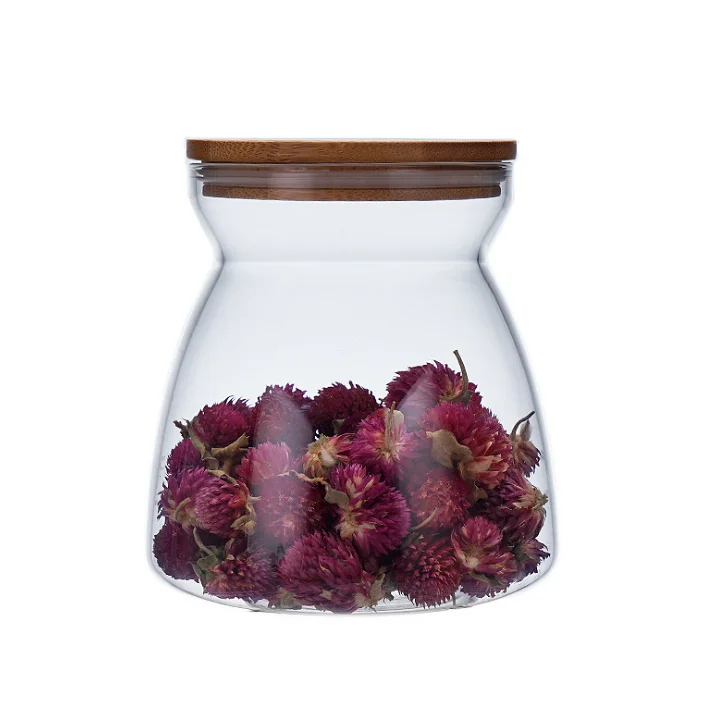 

High borosilicate glass food storage jar with wooden lids, Transparent
