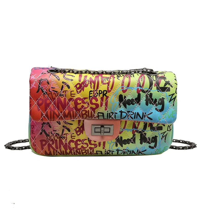 

2121 New Fashion Designer Women Pu Leather Large Capacity Bumble Bee Bag Handbag With Graffiti, White/black/blue/yellow/pink/rainbow