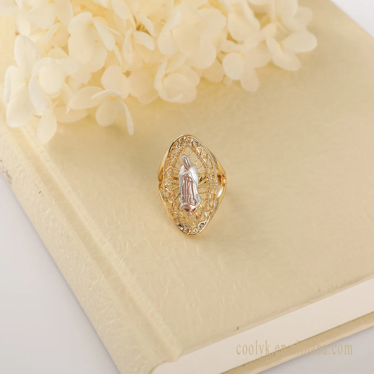 

Two Tone Plated Virgin Mary Guadalupe Religious ring