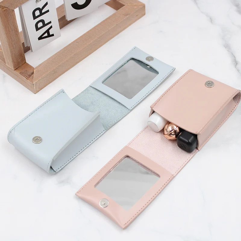 

Leather Makeup Lipstick Case with Mirror for Purse Cosmetic Pouch Travel Makeup Bag Holder Fits Most Popular Brands of Lipstick, Pink or customized