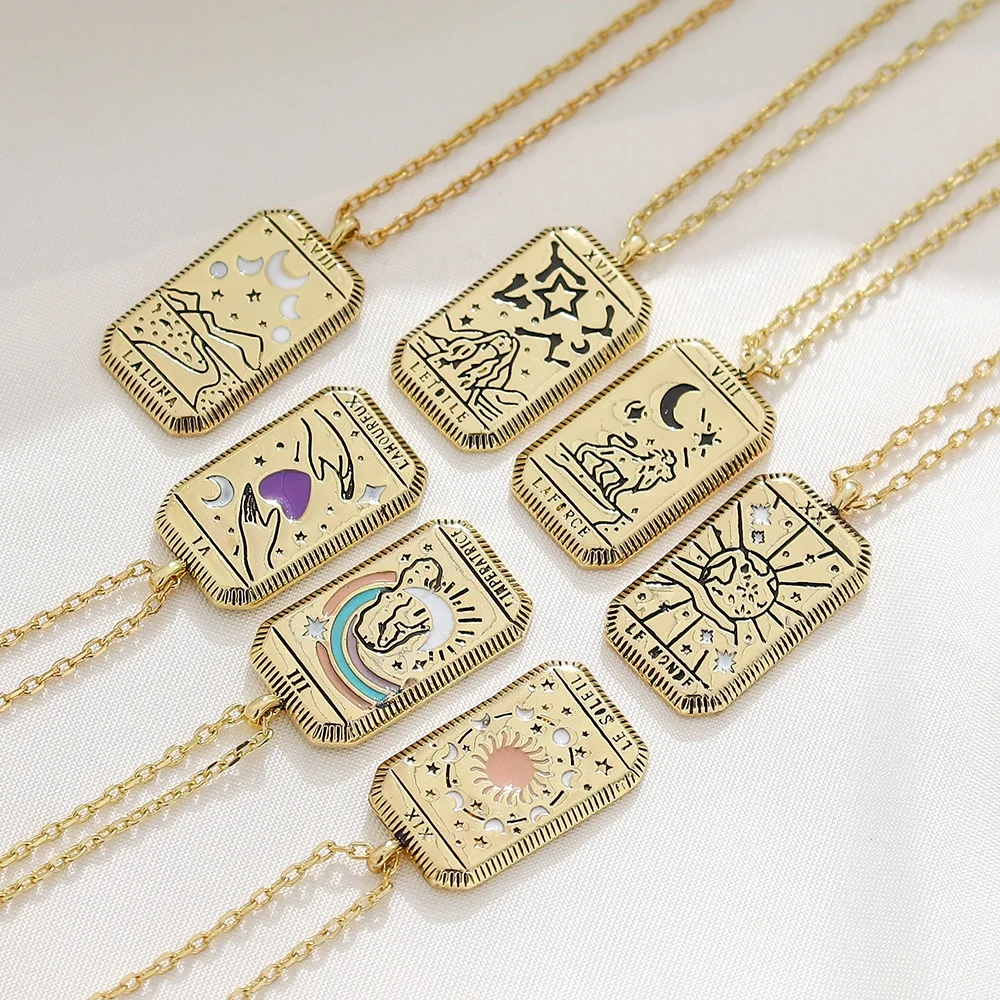 

2021 Must Have Daily Basic Stainless Steel 18K Gold Color Tarot Pendant Necklace for Girls