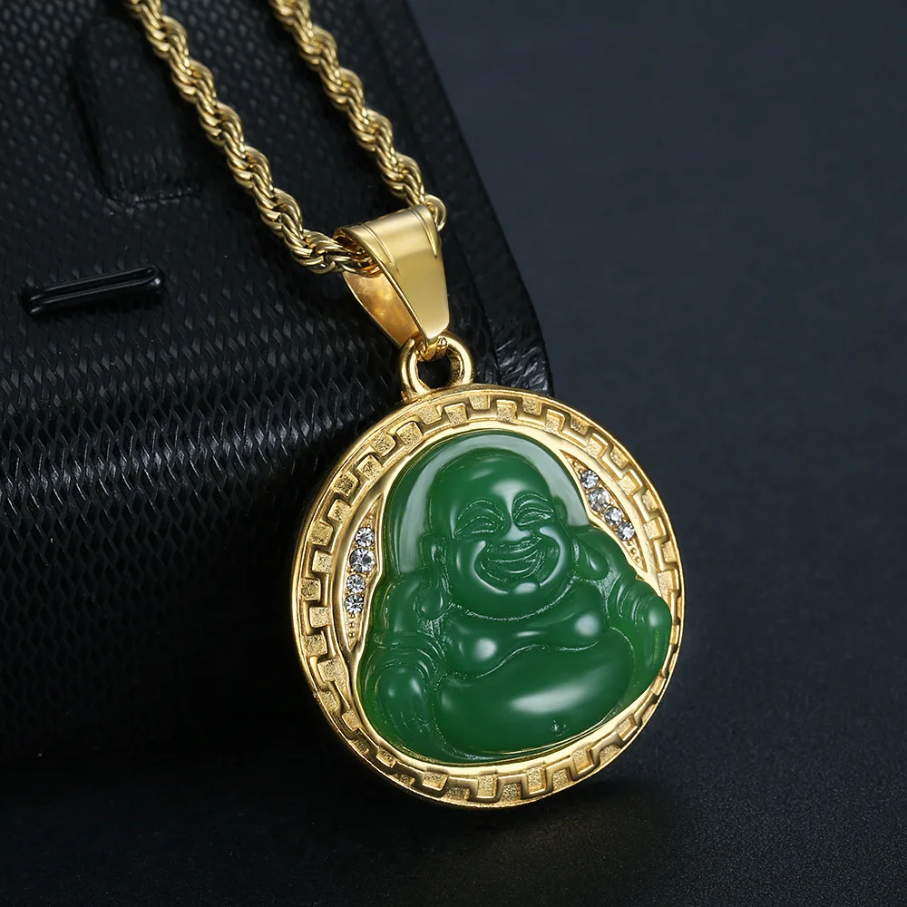 

New Arrival 316 Stainless Stee Coin with Multi Color Lotus Laughing Buddha Necklace Coin With Buddha Pendant Necklace