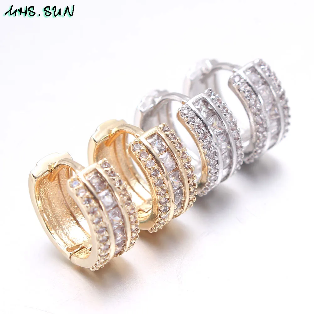 

MHS.SUN Fashion Design Mosaic Zircon Hoop Earrings Vintage 18K Gold Plated Loop Earrings For Women/Girls Ear Jewelry, Gold/silver