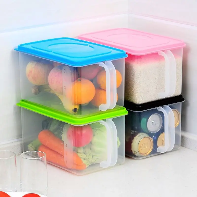 

Square Handle Food Storage Organizer Boxes with Lids for Refrigerator Fridge Cabinet Desk Plastic Storage Containers