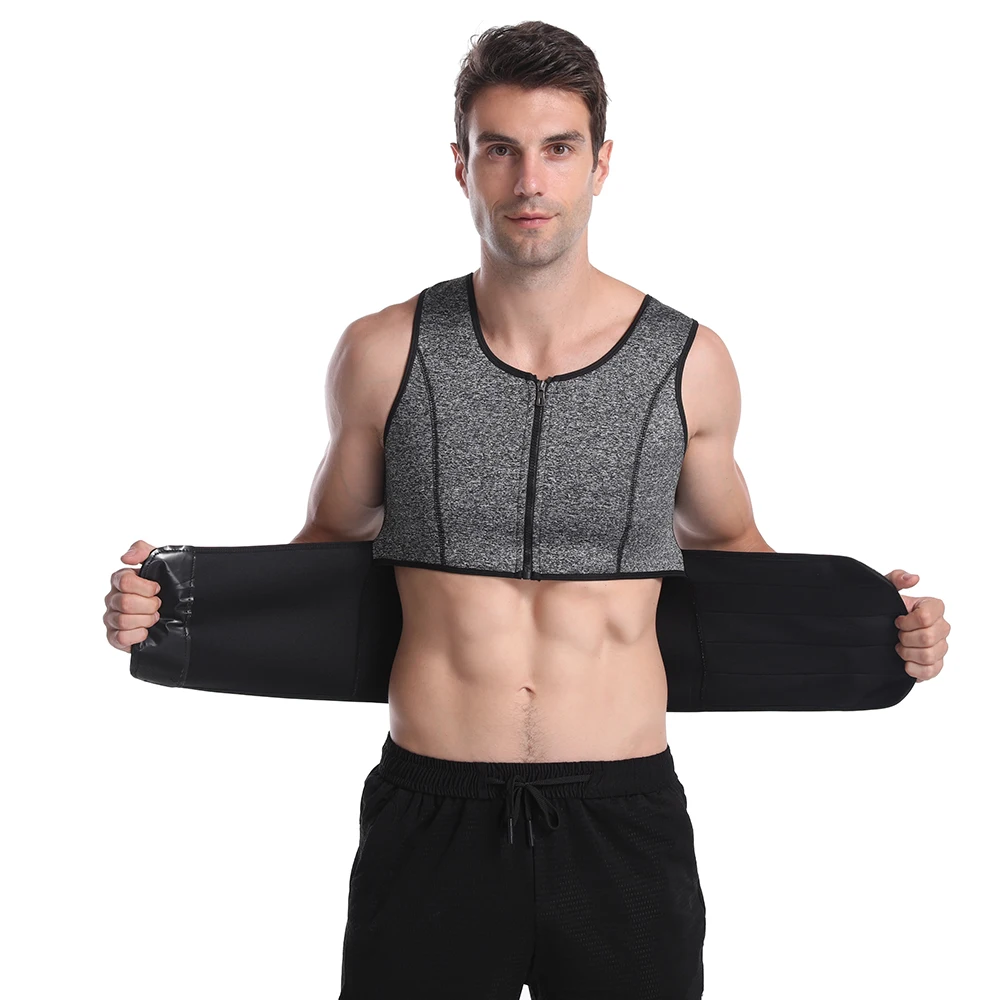 

Men's Breathable Slimming Vest Neoprene Body Shaper Adjustable Waist Trainer Belly Belt Men Sports Trainer, Black,grey