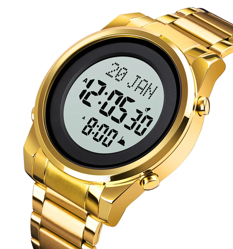 

New Skmei 1734 Muslim Qibla Watch Digital Compass Stainless Steel Waterproof Elegant Azan Watch