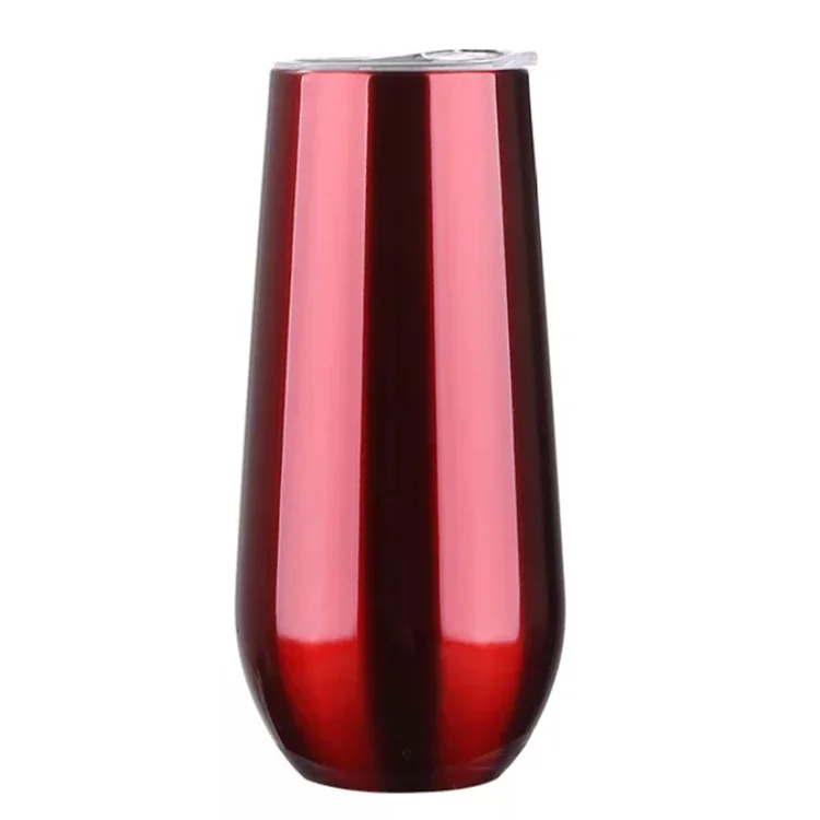 

6oz Vacuum stainless steel wine tumbler double Walled stemless Insulated wine glass tumbler with lids, Steel color, rose gold, deep blue, white, red, black, pink