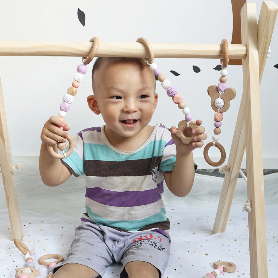 Handing Sensory Toy Wood Foldable Indoor Activity Baby Wooden Play Gym