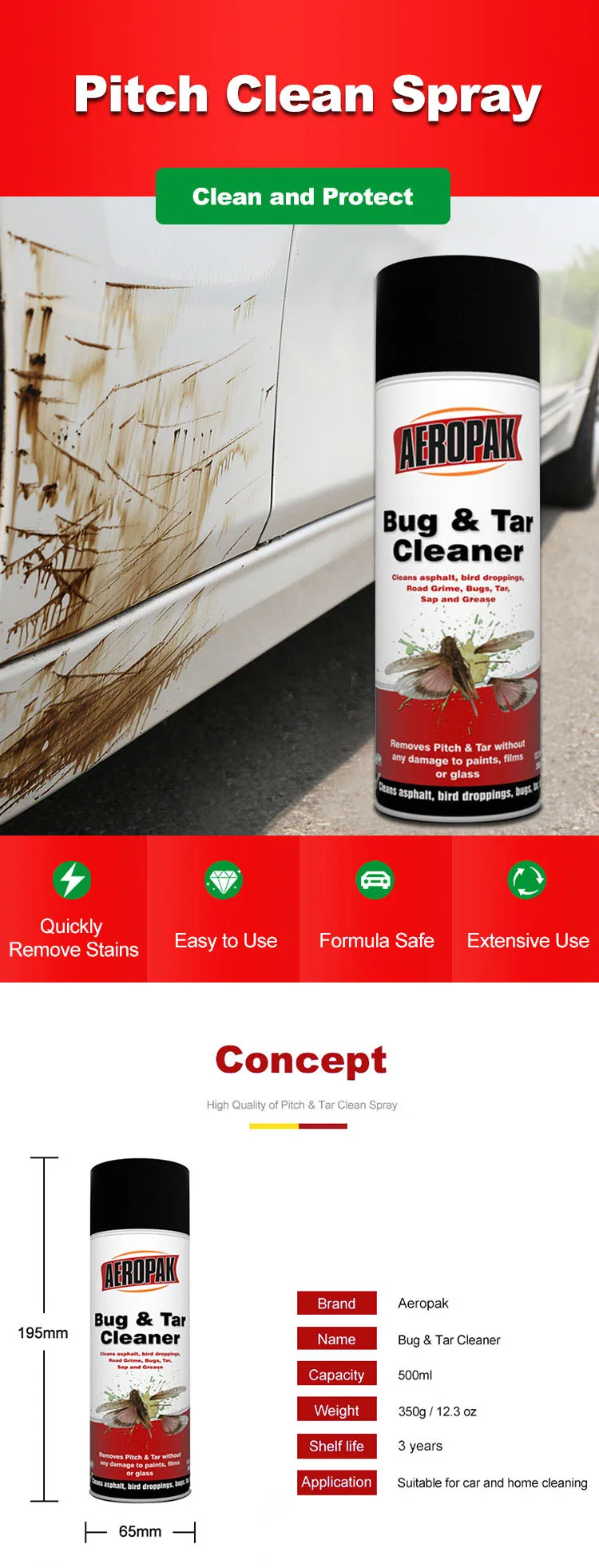 China Manufactory auto care pitch cleaner 500ml best quality body washing car asphalt cleaning tar