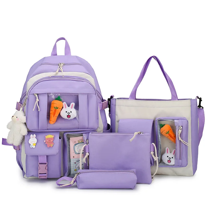 

2021 Preppy Purple Backpack Women Waterproof Candy Colors Backpacks Fancy High School Bags for Teenage Girl Cute Travel Rucksack, Purple blue pink black