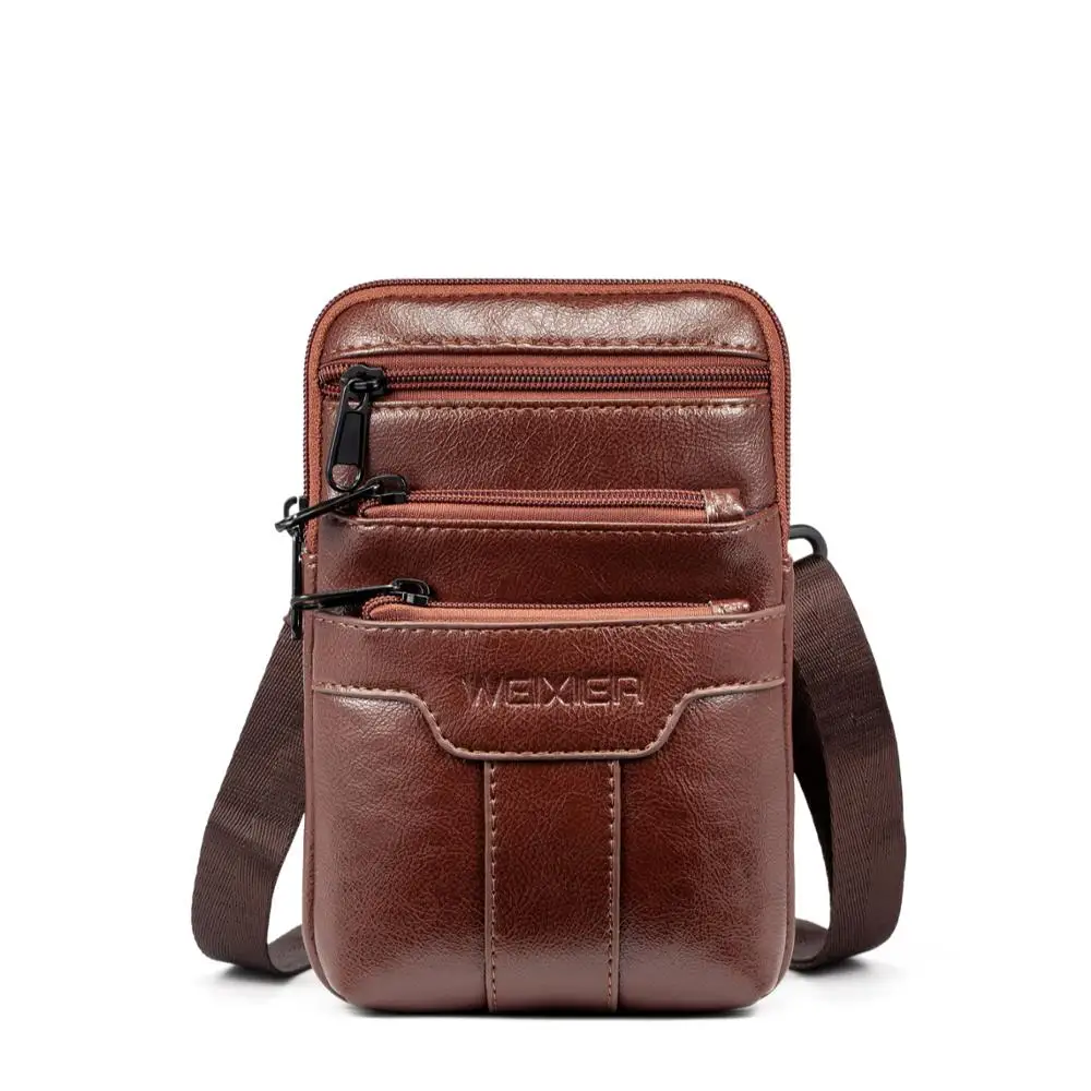

WEIXIER fashion mens PU small mobile phone messenger shoulder bag, Black and brown