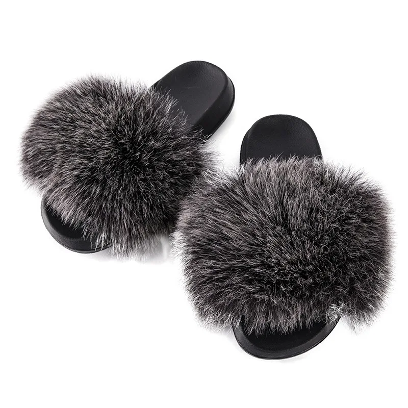 

2021 new custom raccoon fox faux fur slide sandals Custom Women Fashion Fur Slides, Picture