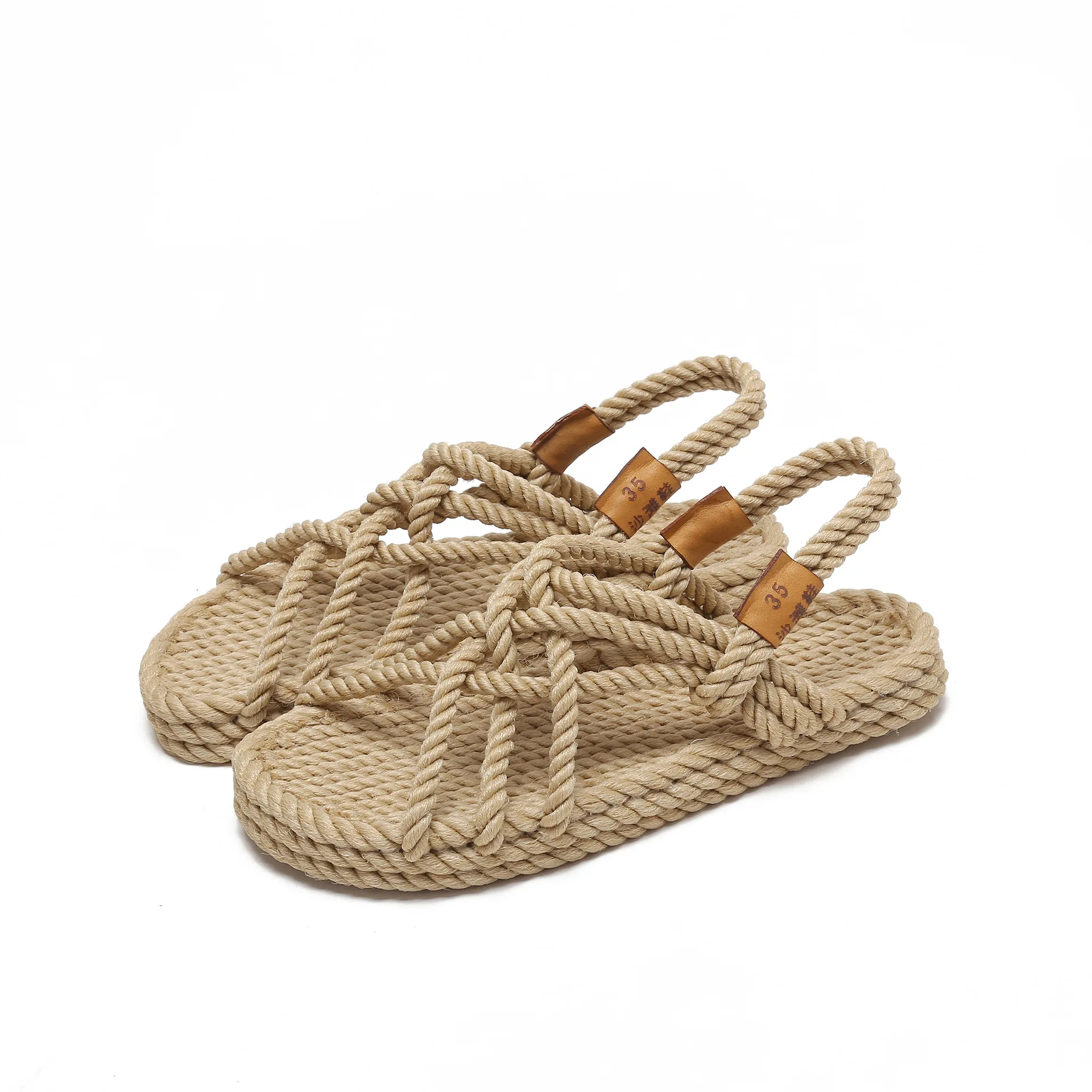 

2021 summer grass woven hemp rope beach shoes Roman sandals women's flat shoes