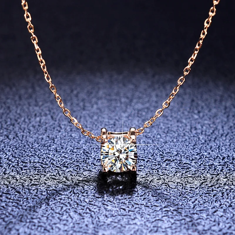 

Rose Gold Brilliant Cut 1 Carat Top Quality Diamond Test Past Moissanite Pendant Necklace Silver 925 Original Gemstone Chain