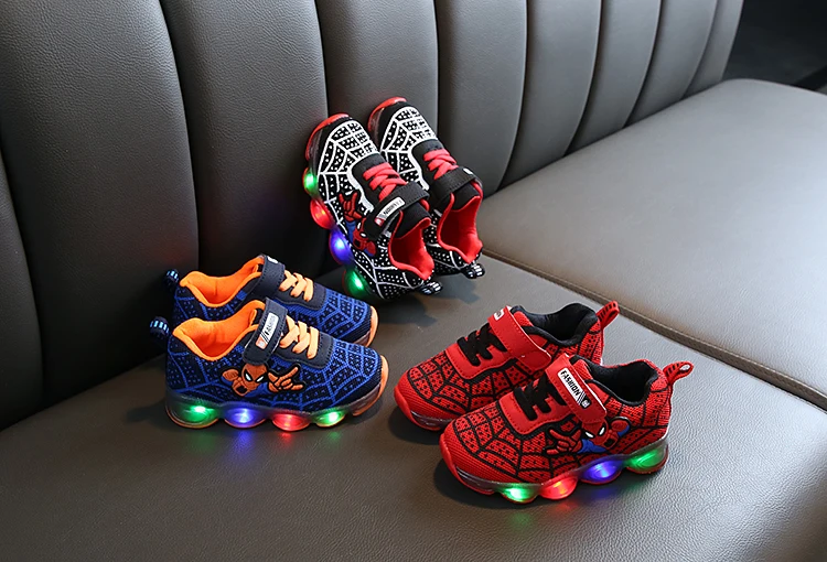 
2021 kids led shoes for boys Spider Man children shoes 