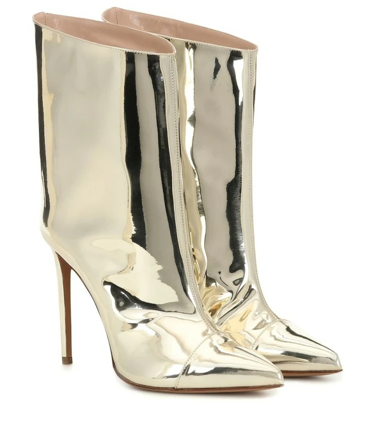 

Metallic Patent leather Women Ankle Boots pointy mid-boots Toe Ankle Boots High Heel Short Booties, Green