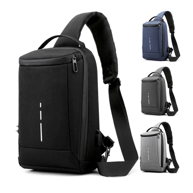 

Waterproof Anti-theft Business Men's Chest Crossbody Sling Shoulder Bag with USB Charging Port, Black, blue, light grey, drak grey