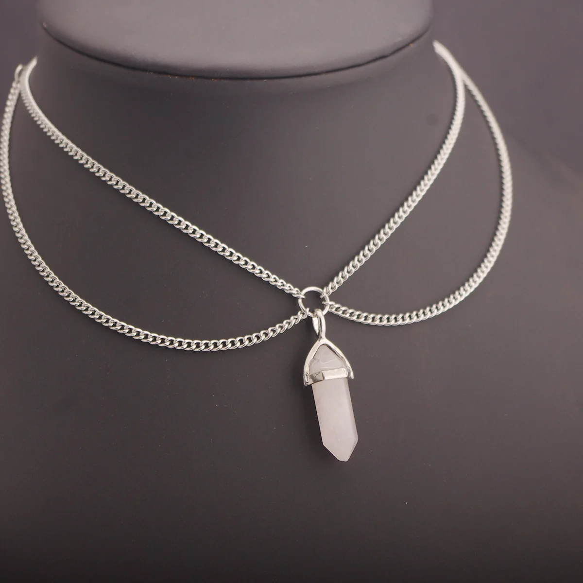 showfay o 形双层短锁骨链彩色铅笔宝石人造石吊坠项链项链