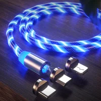 

3 IN 1Magnetic USB Cable 2M 1M LED Glow Flowing Micro USB Type C Mobile Phone Cables Samsung Bright Charge Cord For iPhone