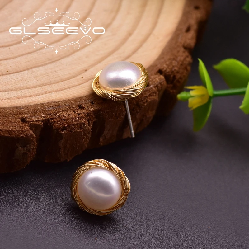 

Natural Fresh Water Pearl Big Stud Earrings For Women Girls Gifts 2021 Statement Earrings Handmade Trendy Jewelry