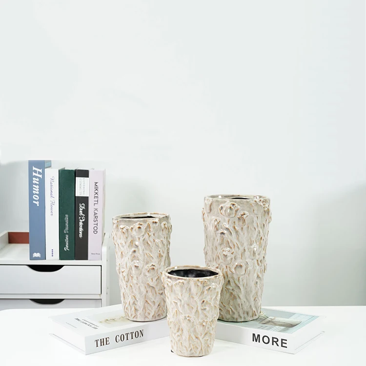 

Promotion crinkle embossed design desk centerpiece ceramic flower vase ikebana table decor vases for home, As picture
