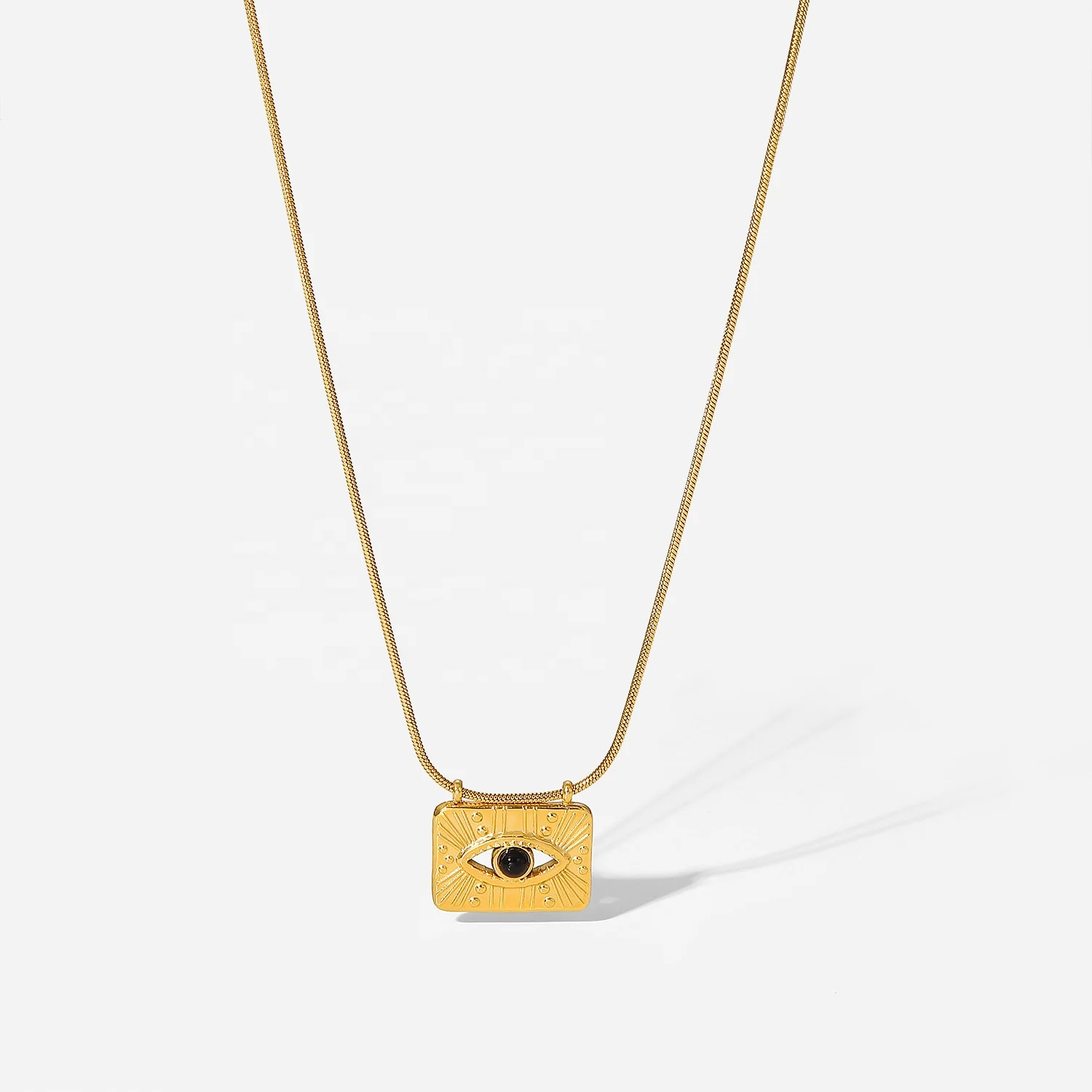 

Classic 18K Gold Plated Stainless Steel Soft Bone Snake Chain Square Eye Pendant Necklace Women