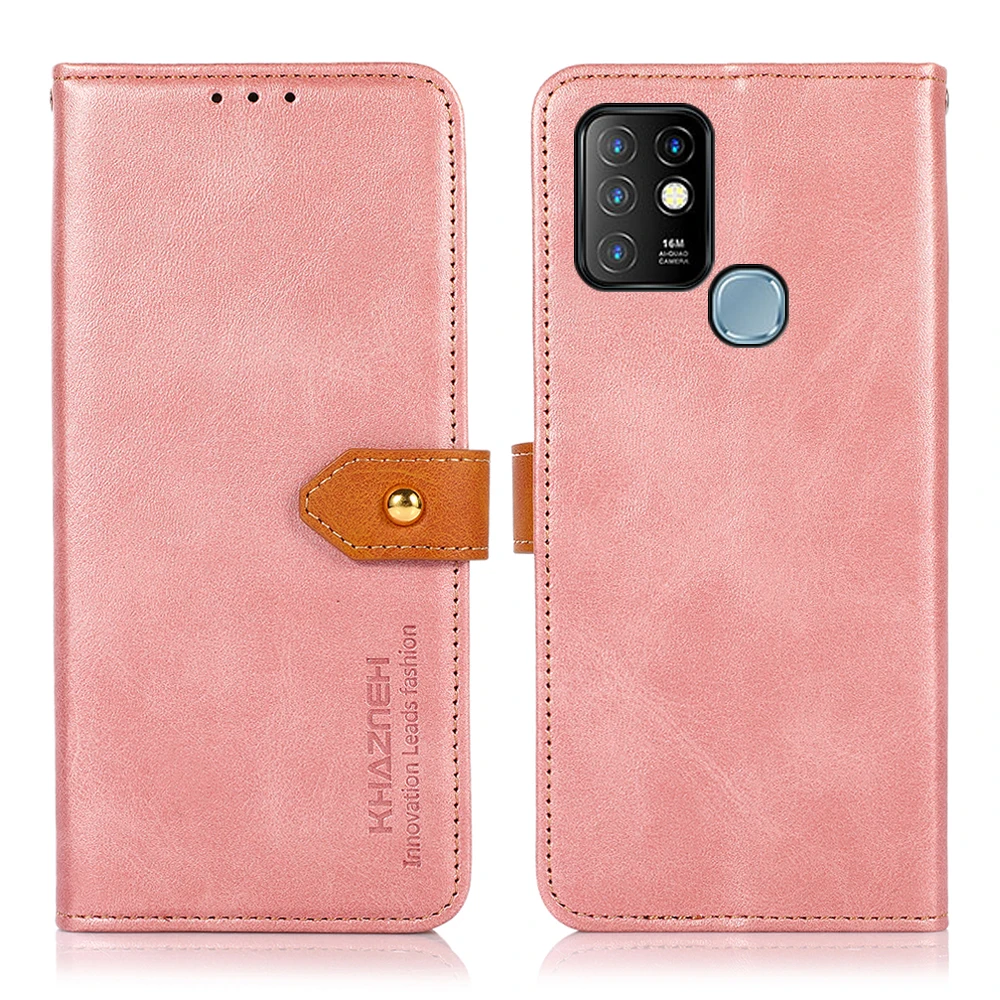 

Gold button two color cattle pattern PU Leather Flip Wallet Case For Infinix HOT 10 With Stand Card Slots, As pictures