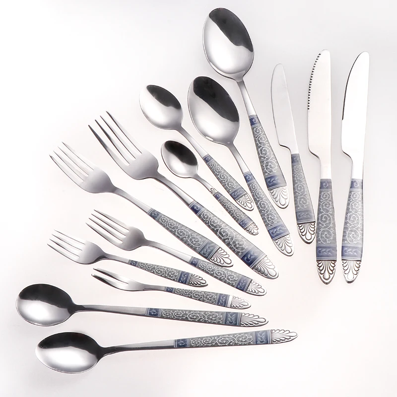 

Exquisite dinnerware set with decal handle 24pcs stainless steel cutlery set with box sets