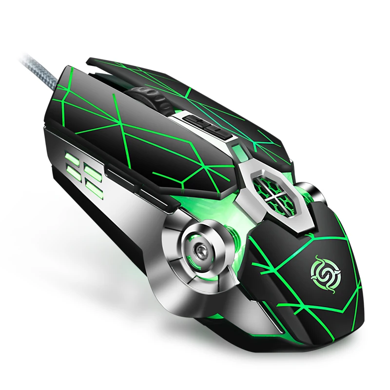 

K-Snake Q7 Mouse Game Wired 7 Color Illuminated USB 4000 DPI Mechanical Gaming RGB glowing Mouse for computer, Black/silver/gray