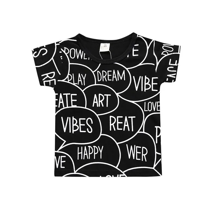 

Ins fashionable summer top black text printed short sleeve children's T-shirt