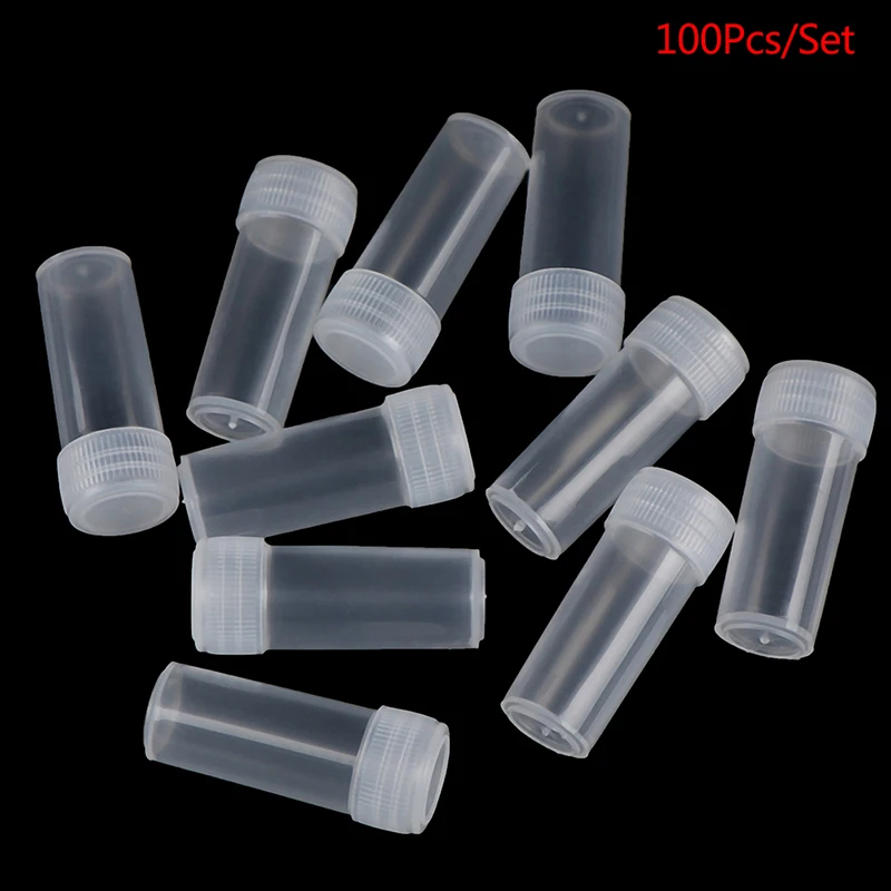 

100pcs 5ml Plastic Test Tubes Vials Sample Container Powder Craft Screw Cp Bottles For Office School Chemistry Supplies