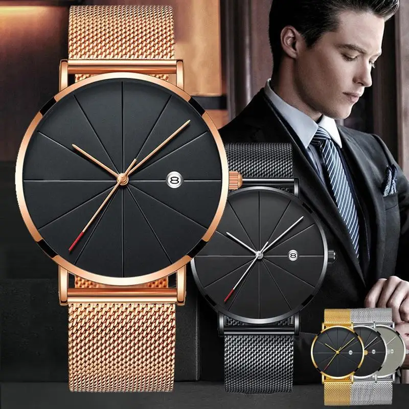 

Men's Watch Luxury Ultra-thin Watch Men Steel Mesh Belt Fashion Watch Monte Homme Calendar Clock Reloj Hombre