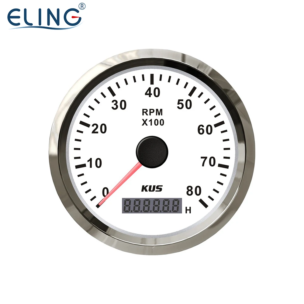 

KUS Universal Tachometer RPM REV Counter with Hour Meter 8000RPM for Gasoline Engine 85mm 12V/24V with Backlight