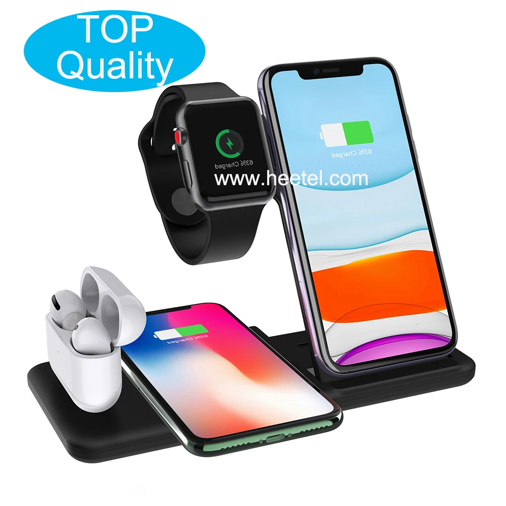 

Newly Top Quality 4 in 1watch charger QI Fast Wireless Charging Station Dock Stand Holder Wireless Charger Mobile Phone, White/black