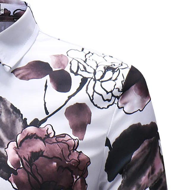 
fashion new design men spring long sleeve tops floral print business formal polyester cotton dress shirts 