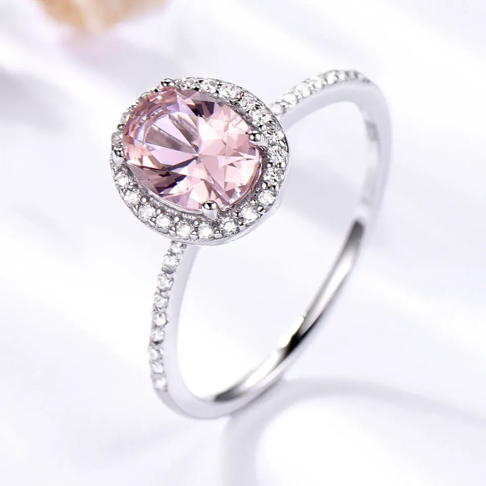 

Wholesale 925 Sterling Silver Oval Morganite Rings For Women Engagement Gemstone Wedding Band Ring jewelry Women