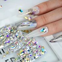 

High quality wholesale 3d flat back luminous ab white crystal stones mix sizes gems charms nail art rhinestones for designs