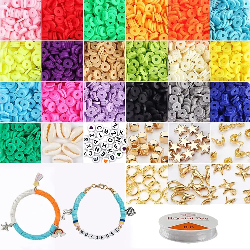 

5,100 Pcs Clay Heishi Beads, Flat Round Polymer Clay Beads Handmade Loose Spacer Ceramic Vinyl Disc Beads DIY Craft Findings