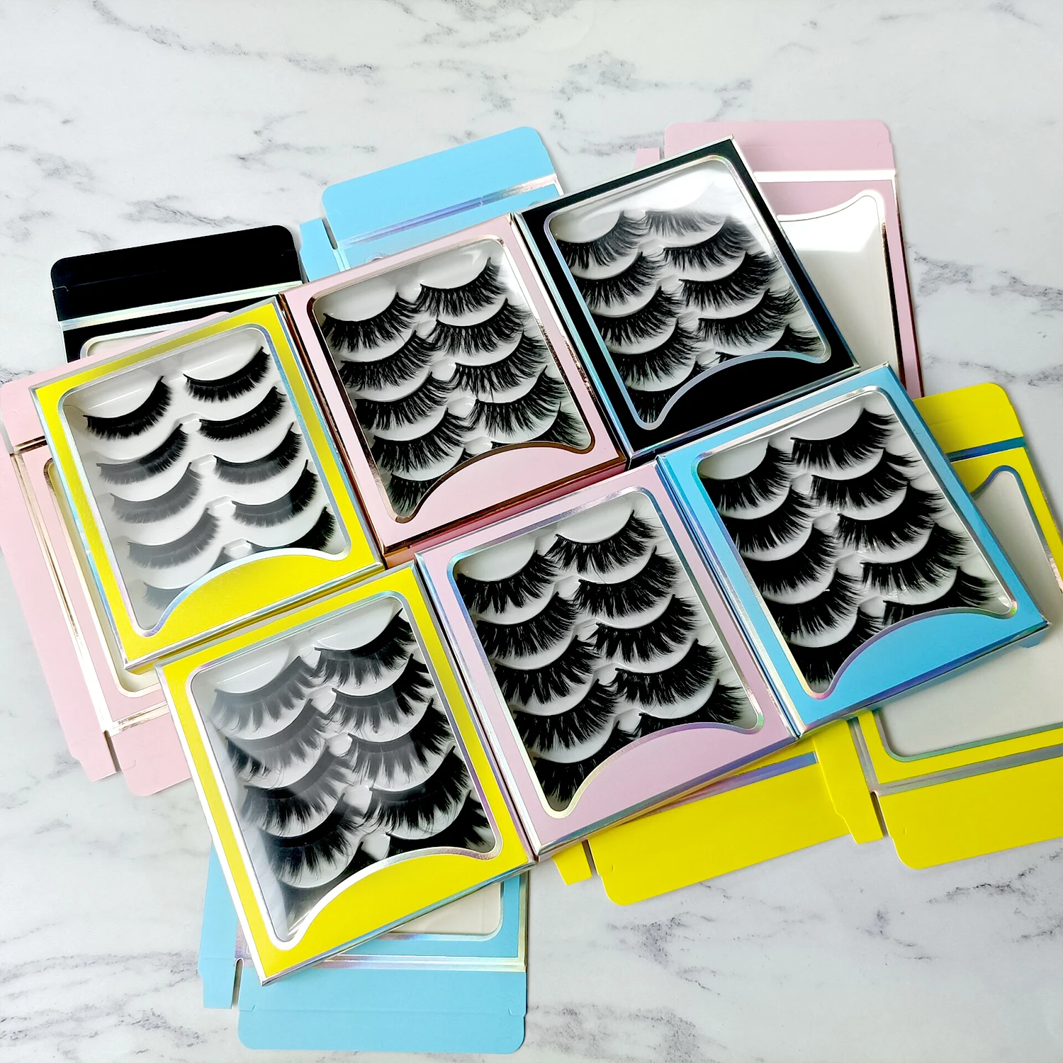 

Factory wholesale ready to ship 5pairs natural silk lashes synthetic silk individual lashes with box, Black