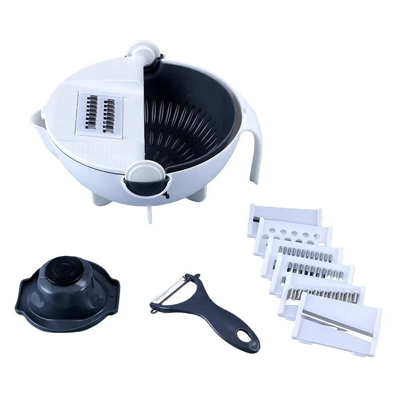 

JH 9 in 1 Multifunction Veggie Shredder Grater Magic Rotate Vegetable Cutter Manual with Drain Basket