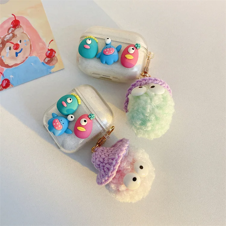 

Cartoon Glitter Designer Little Monster Case with Cute Doll Pendant for Airpods 1 2 3 Pro for Air pods 1 2 3 Pro