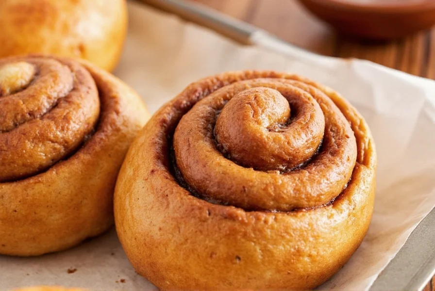 Assortment of Texas-style cinnamon buns with pecans and cream cheese frosting