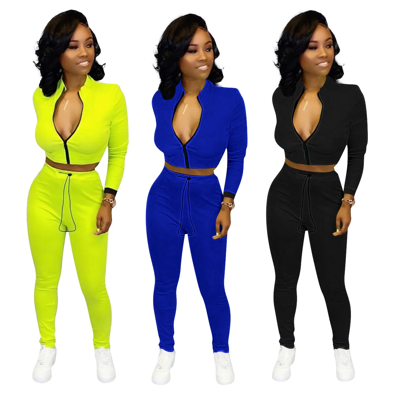 

Wefans Mason Deep V neck zipper long-sleeved blazer two-piece women's tracksuit, 14colors