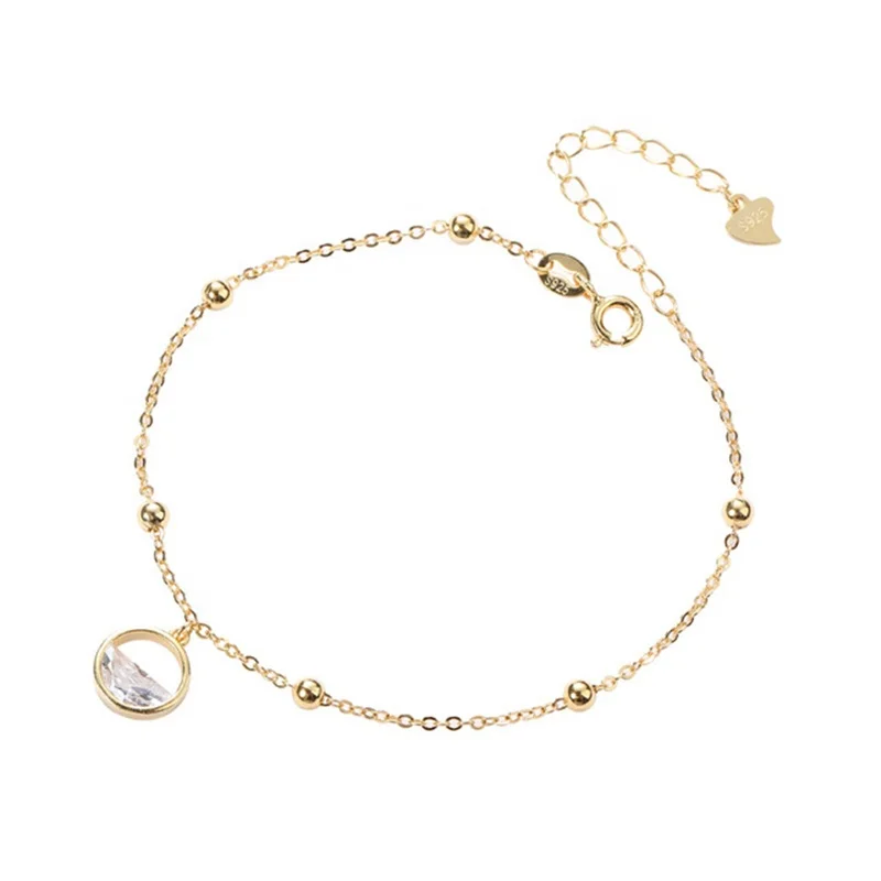 

New Arrival Simple Bead Chain Bracelets Gold Plated Round Pendant Bracelets 925 Sterling Silver Bracelet For Women Gift