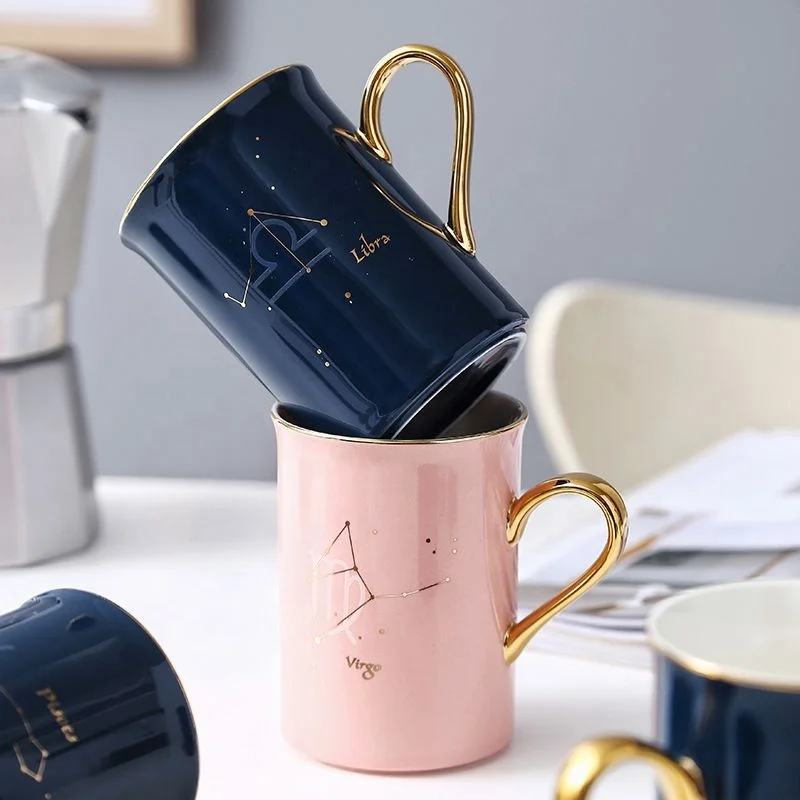 

Nordic 12 Constellation creative mug with cover scoop simple ceramic coffee cup gift box custom