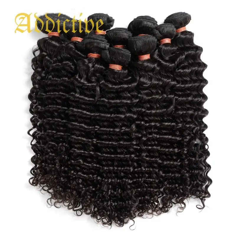 

Additive 10pcs Wholesale Unprocessed Raw Virgin Bulk Human Hair Cuticle Aligned Hair Weave Deep Wave Hair Bundle For Black Woman