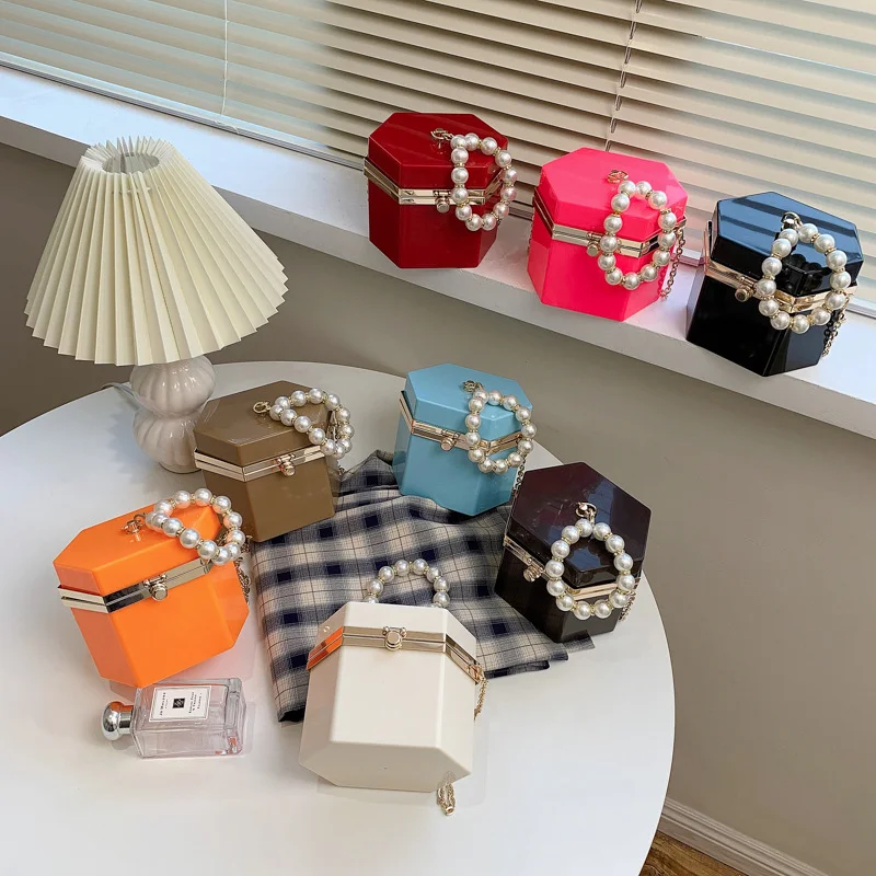

New arrivals pearl chain acrylic box shoulder bag purse luxury handbags for women purses hand bags
