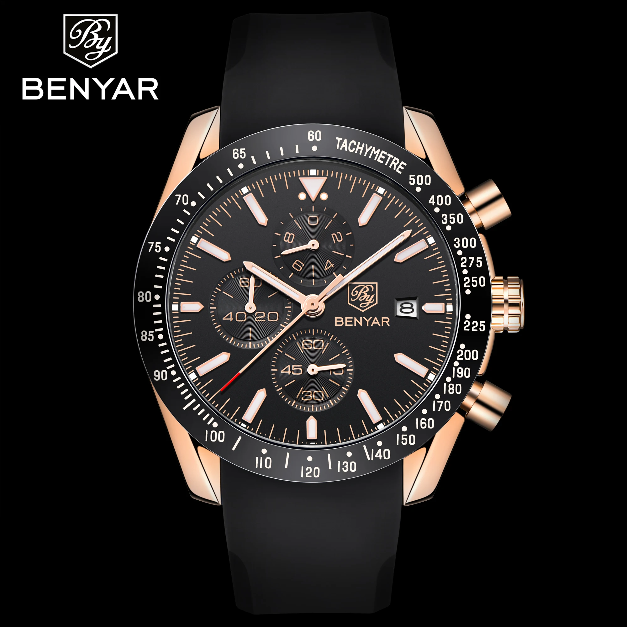 
OEM 2020 Benyar 5140 analog silicon strap wristwatch for men custom logo reloj hombre chronograph quartz watch men wrist watches 